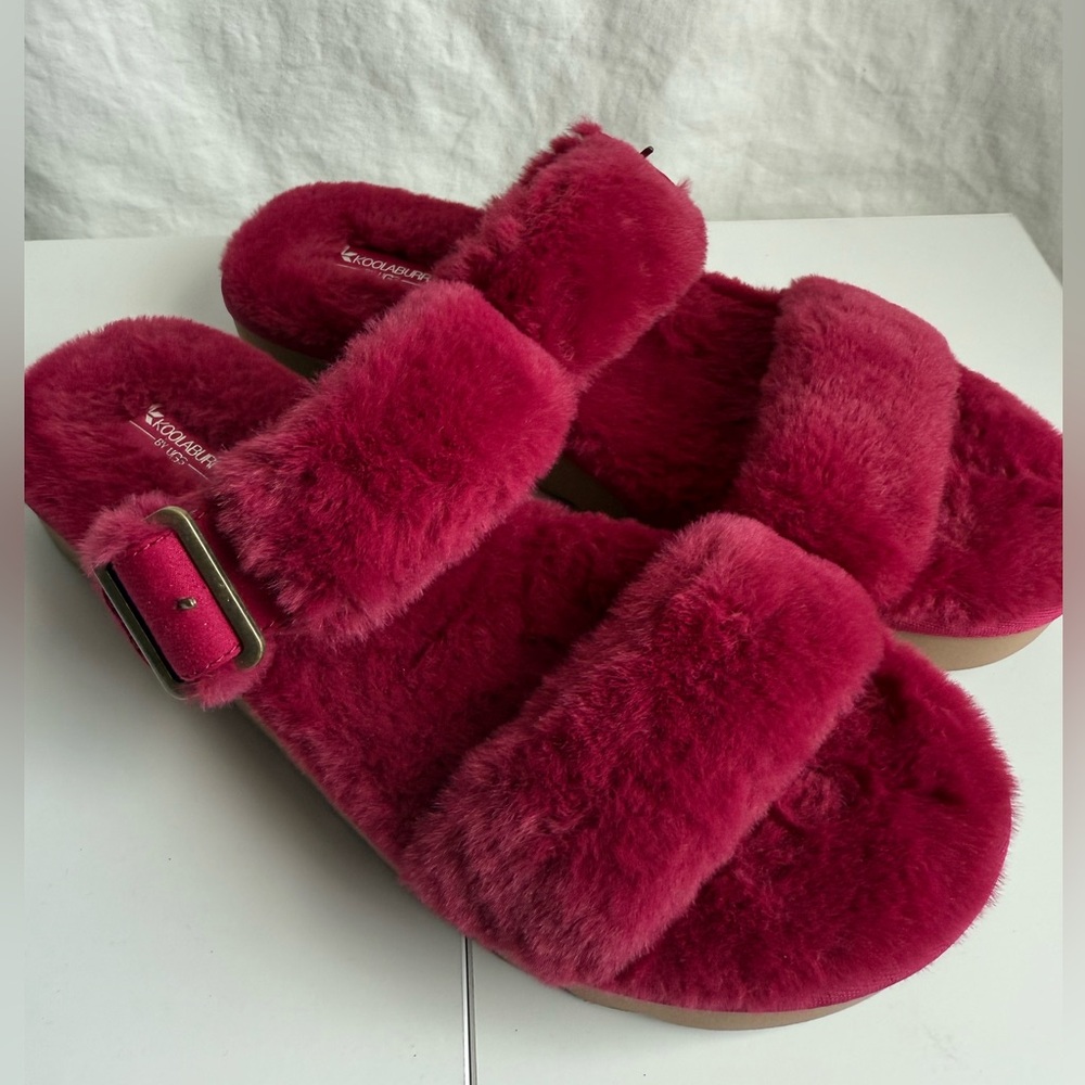 Koolaburra by UGG Faux Fur Slide Sandals – Berry Pink – Size 10 – NWT + Box